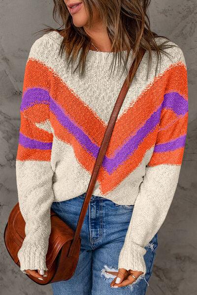 LGC Contrast Round Neck Dropped Shoulder Sweater - Le Grand Chevalier Le Grand Chevalier Vivid Violet / S Trendsi Women sweaters