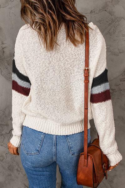 LGC Contrast Round Neck Dropped Shoulder Sweater - Le Grand Chevalier Le Grand Chevalier Trendsi Women sweaters