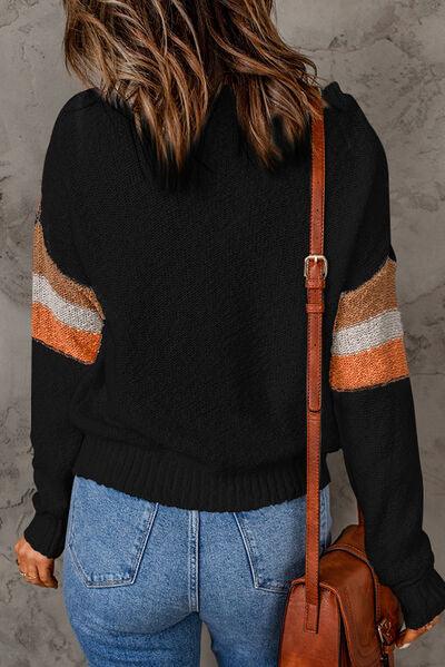 LGC Contrast Round Neck Dropped Shoulder Sweater - Le Grand Chevalier Le Grand Chevalier Trendsi Women sweaters