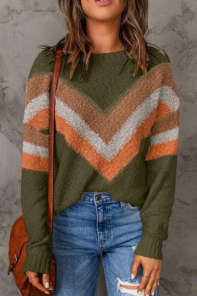 LGC Contrast Round Neck Dropped Shoulder Sweater - Le Grand Chevalier Le Grand Chevalier Trendsi Women sweaters