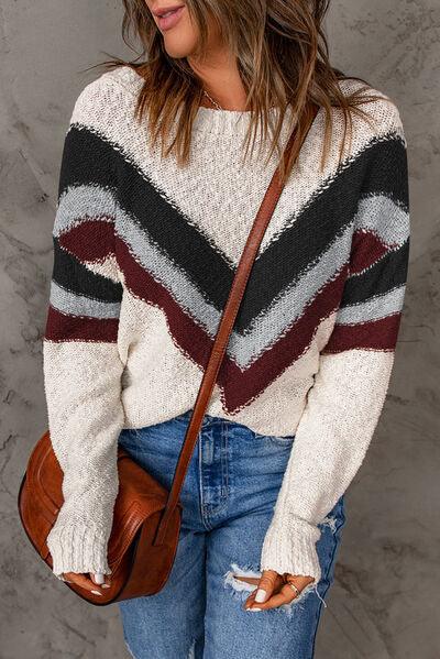 LGC Contrast Round Neck Dropped Shoulder Sweater - Le Grand Chevalier Le Grand Chevalier Trendsi Women sweaters