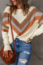 LGC Contrast Round Neck Dropped Shoulder Sweater - Le Grand Chevalier Le Grand Chevalier Caramel / S Trendsi Women sweaters