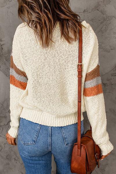 LGC Contrast Round Neck Dropped Shoulder Sweater - Le Grand Chevalier Le Grand Chevalier Trendsi Women sweaters