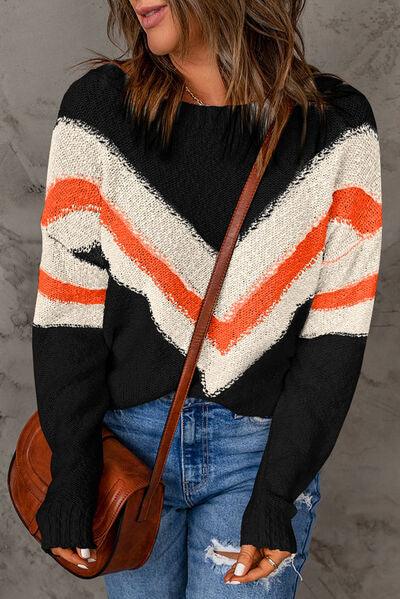 LGC Contrast Round Neck Dropped Shoulder Sweater - Le Grand Chevalier Le Grand Chevalier Orange / S Trendsi Women sweaters