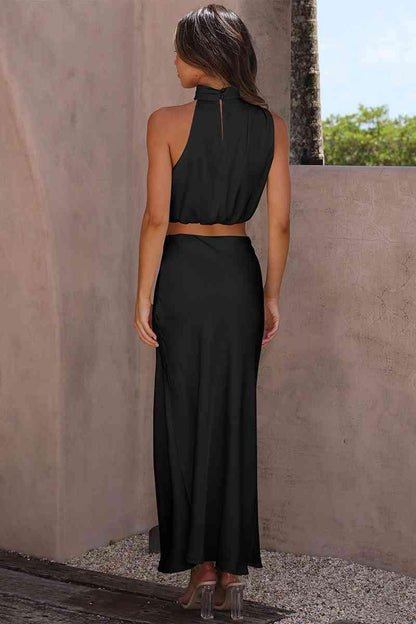 LGC Cropped Turtle Neck Tank Top and Maxi Skirt Set - Le Grand Chevalier Le Grand Chevalier Trendsi Women Set