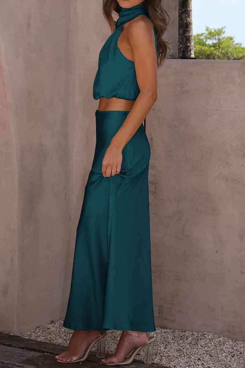 LGC Cropped Turtle Neck Tank Top and Maxi Skirt Set - Le Grand Chevalier Le Grand Chevalier Trendsi Women Set