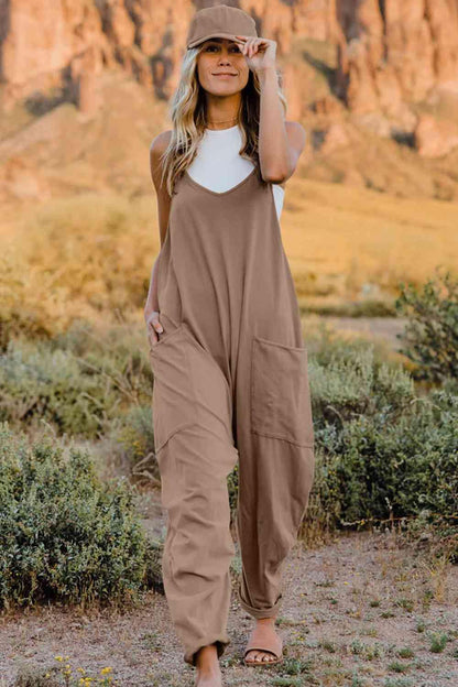 LGC Double Take V-Neck Sleeveless Jumpsuit with Pocket - Le Grand Chevalier Le Grand Chevalier Tan / S Trendsi Jumpsuit