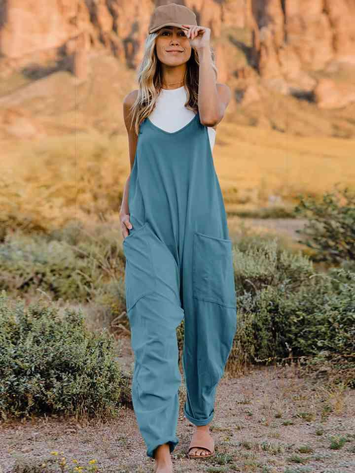 LGC Double Take V-Neck Sleeveless Jumpsuit with Pocket - Le Grand Chevalier Le Grand Chevalier Azure / S Trendsi Jumpsuit