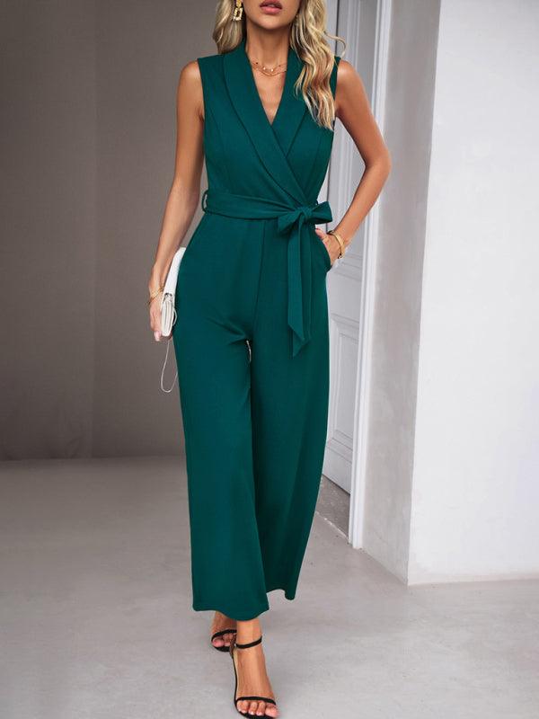 LGC Elegant V-Neck Tie Commuter Sleeveless Jumpsuit - Le Grand Chevalier Le Grand Chevalier kakaclo Jumpsuit