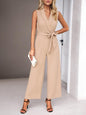 LGC Elegant V-Neck Tie Commuter Sleeveless Jumpsuit - Le Grand Chevalier Le Grand Chevalier Khaki / S kakaclo Jumpsuit