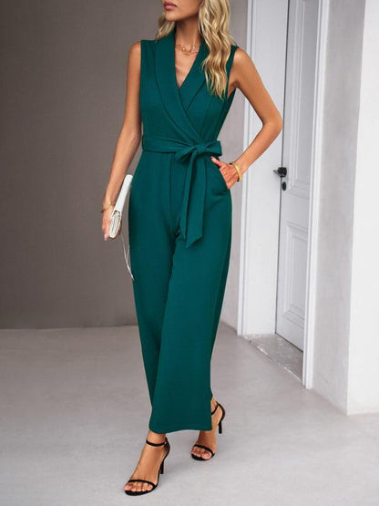 LGC Elegant V-Neck Tie Commuter Sleeveless Jumpsuit - Le Grand Chevalier Le Grand Chevalier kakaclo Jumpsuit