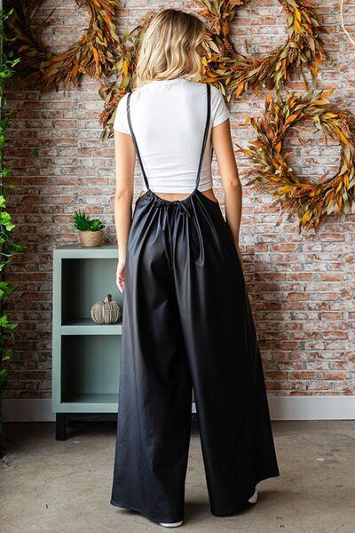 LGC First Love Drawstring Back Spaghetti Strap Wide Leg Overall - Le Grand Chevalier Le Grand Chevalier Trendsi Overall