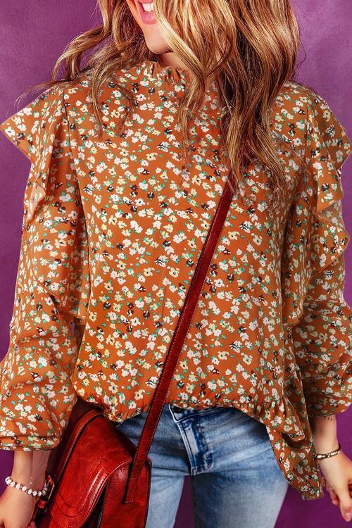 LGC Floral Ruffled Long Sleeve Blouse - Le Grand Chevalier Le Grand Chevalier Terracotta / S Trendsi Tops