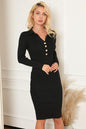 LGC Half Button Collared Neck Sweater Dress - Le Grand Chevalier Le Grand Chevalier Black / S Trendsi Dresses