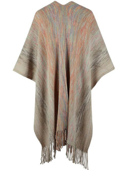 LGC Heathered Fringe Hem Poncho - Le Grand Chevalier Le Grand Chevalier Trendsi Women sweaters