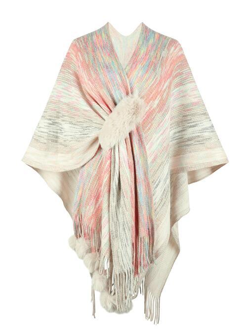 LGC Heathered Fringe Hem Poncho - Le Grand Chevalier Le Grand Chevalier Ivory / One Size Trendsi Women sweaters