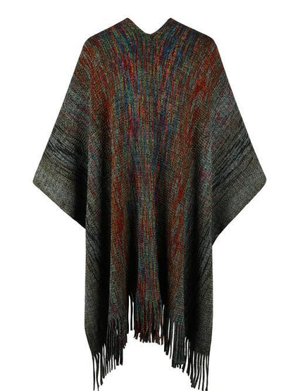 LGC Heathered Fringe Hem Poncho - Le Grand Chevalier Le Grand Chevalier Trendsi Women sweaters