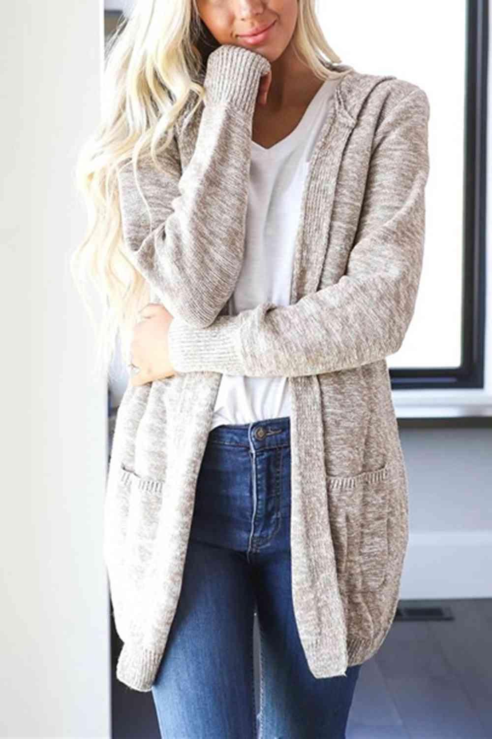 LGC Heathered Open Front Cardigan with Pockets - Le Grand Chevalier Le Grand Chevalier Beige / S Trendsi Cardigans