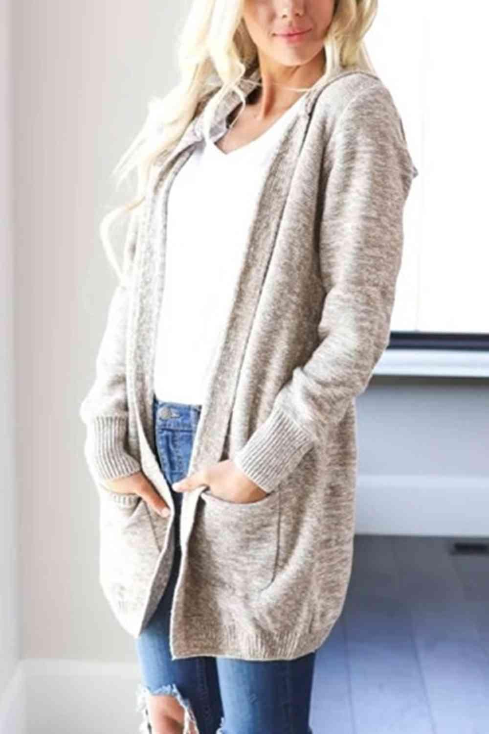 LGC Heathered Open Front Cardigan with Pockets - Le Grand Chevalier Le Grand Chevalier Trendsi Cardigans