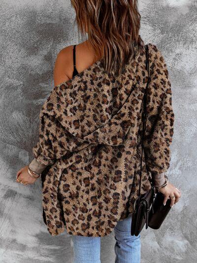 LGC Leopard Open Front Hooded Jacket - Le Grand Chevalier Le Grand Chevalier Trendsi Women sweaters