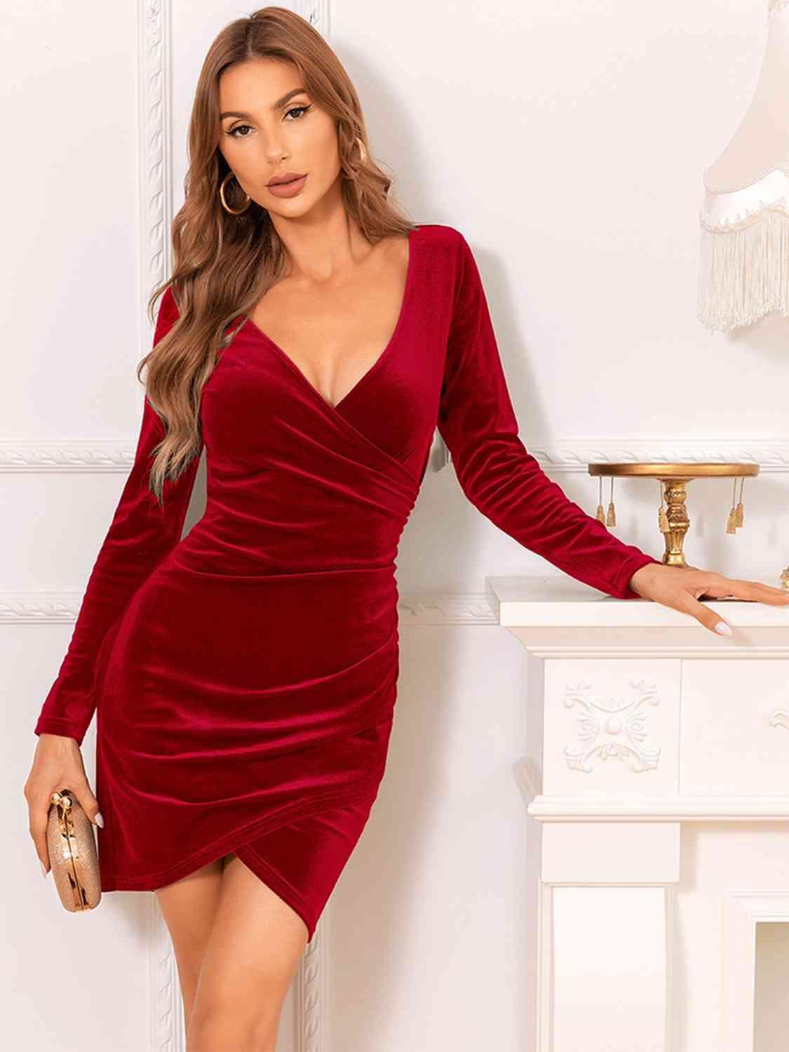 LGC Long Sleeve Tulip Hem Dress - Le Grand Chevalier Le Grand Chevalier Red / S Trendsi Dresses