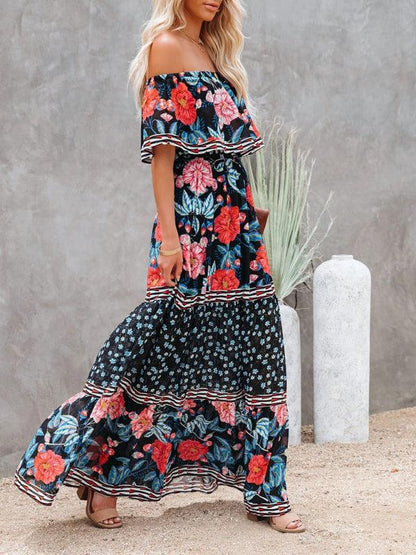 LGC New One-Shoulder Printed Long Swing Dress - Le Grand Chevalier Le Grand Chevalier kakaclo Dresses