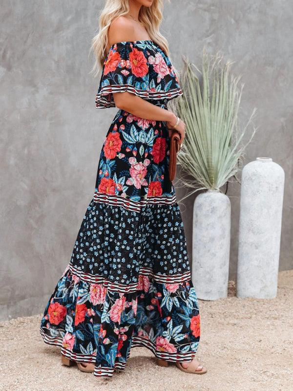 LGC New One-Shoulder Printed Long Swing Dress - Le Grand Chevalier Le Grand Chevalier kakaclo Dresses