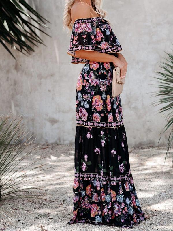 LGC New One-Shoulder Printed Long Swing Dress - Le Grand Chevalier Le Grand Chevalier kakaclo Dresses