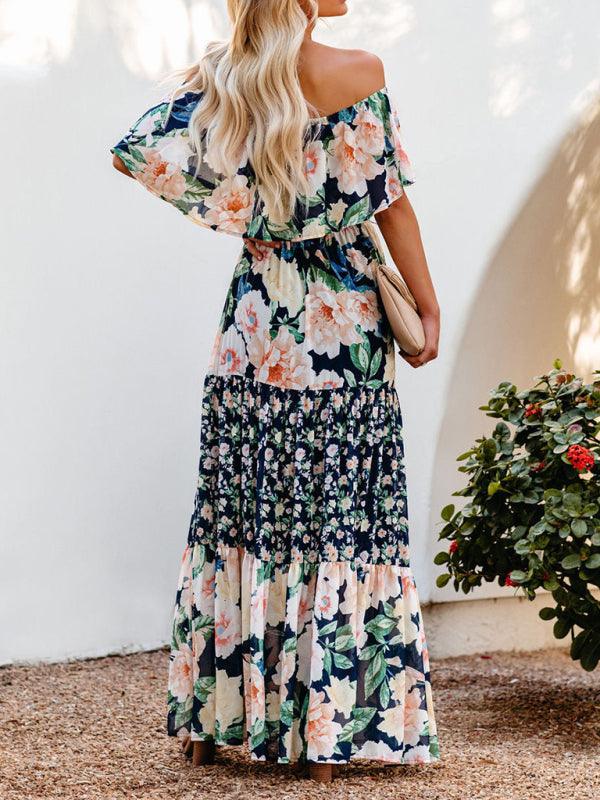 LGC New One-Shoulder Printed Long Swing Dress - Le Grand Chevalier Le Grand Chevalier kakaclo Dresses