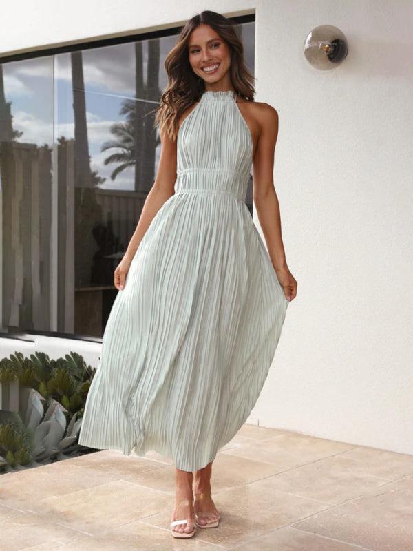 LGC New Style Fresh Off-Shoulder Halter Neck Strappy Backless Dress - Le Grand Chevalier Le Grand Chevalier Pale green / S kakaclo Dresses