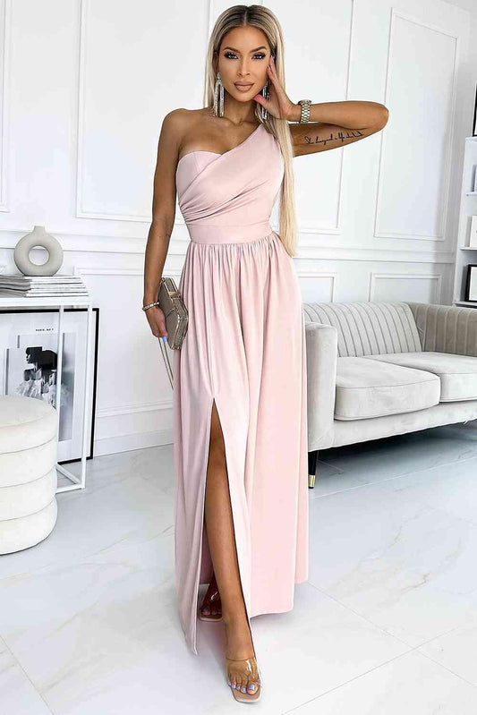 LGC One-Shoulder Slit Maxi Dress - Le Grand Chevalier Le Grand Chevalier Blush Pink / S Trendsi Dresses