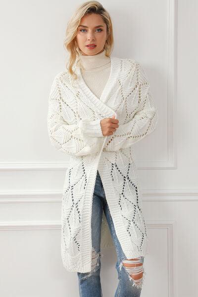 LGC Openwork Open Front Dropped Shoulder Cardigan - Le Grand Chevalier Le Grand Chevalier White / S Trendsi Cardigans