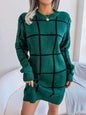 LGC Plaid Round Neck Dropped Shoulder Sweater Dress - Le Grand Chevalier Le Grand Chevalier Black Forest / S Trendsi Dresses