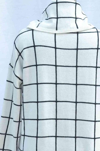 LGC Plaid Turtleneck Drop Shoulder Sweater - Le Grand Chevalier Le Grand Chevalier Trendsi Women sweaters