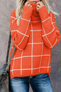 LGC Plaid Turtleneck Drop Shoulder Sweater - Le Grand Chevalier Le Grand Chevalier Pumpkin / S Trendsi Women sweaters