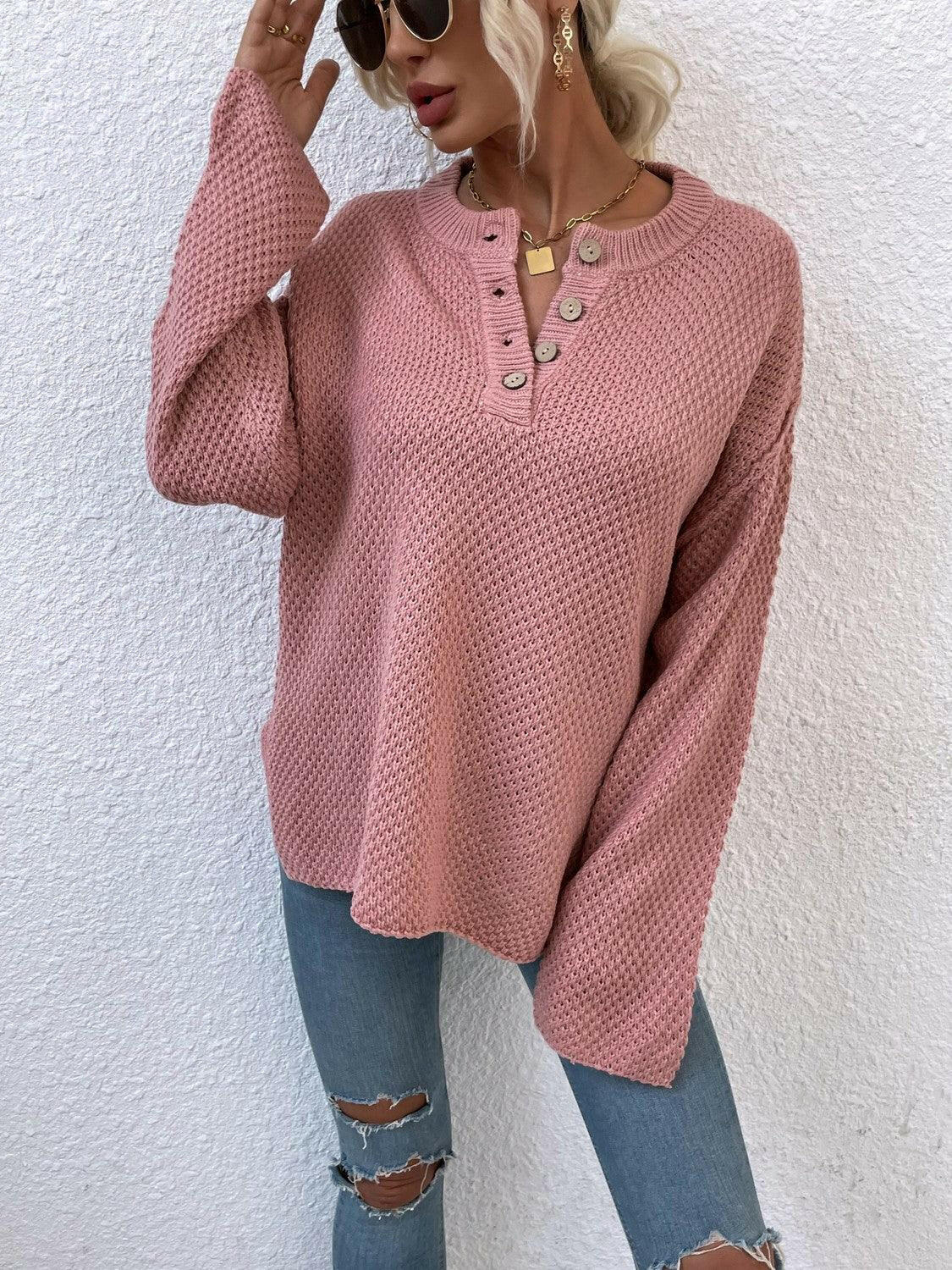 LGC Quarter-Button Slit Sweater - Le Grand Chevalier Le Grand Chevalier Trendsi Women sweaters