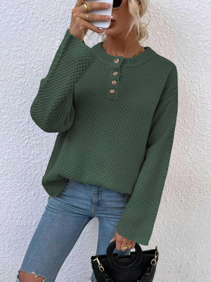 LGC Quarter-Button Slit Sweater - Le Grand Chevalier Le Grand Chevalier Trendsi Women sweaters