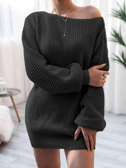 LGC Rib-Knit Mini Sweater Dress - Le Grand Chevalier Le Grand Chevalier Black / S Trendsi Dresses