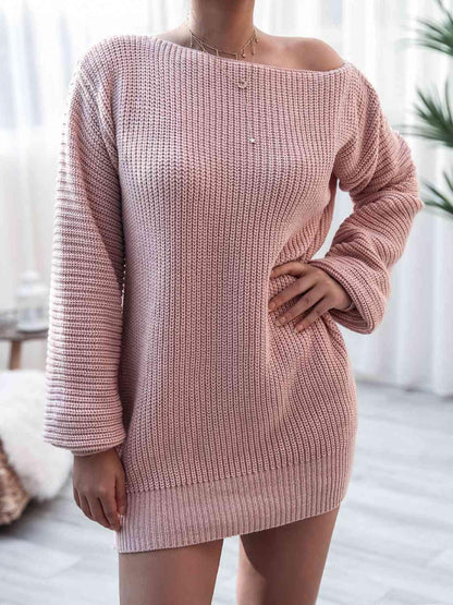 LGC Rib-Knit Mini Sweater Dress - Le Grand Chevalier Le Grand Chevalier Dusty Pink / S Trendsi Dresses