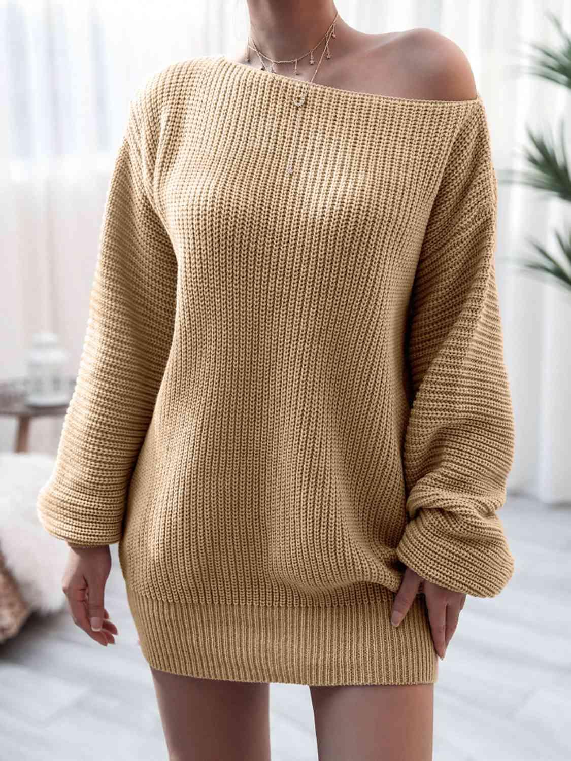 LGC Rib-Knit Mini Sweater Dress - Le Grand Chevalier Le Grand Chevalier Khaki / S Trendsi Dresses