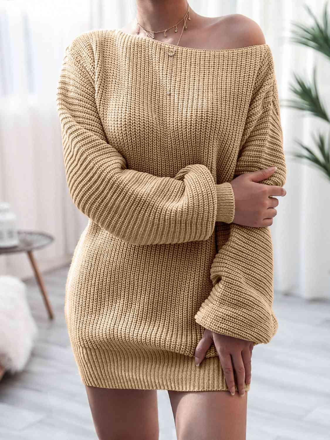 LGC Rib-Knit Mini Sweater Dress - Le Grand Chevalier Le Grand Chevalier Trendsi Dresses