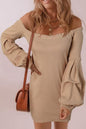 LGC Ribbed Off-Shoulder Balloon Sleeve Sweater Dress - Le Grand Chevalier Le Grand Chevalier Camel / S Trendsi Dresses