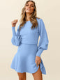 LGC Round Neck Lantern Sleeve Sweater Dress - Le Grand Chevalier Le Grand Chevalier Misty Blue / S Trendsi Dresses