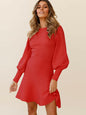 LGC Round Neck Lantern Sleeve Sweater Dress - Le Grand Chevalier Le Grand Chevalier Deep Red / S Trendsi Dresses