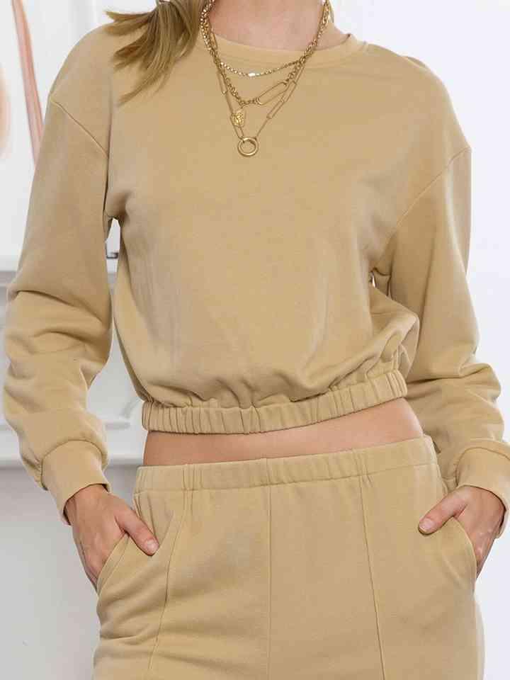 LGC Round Neck Long Sleeve Cropped Top and Pants Set - Le Grand Chevalier Le Grand Chevalier Trendsi Women Set