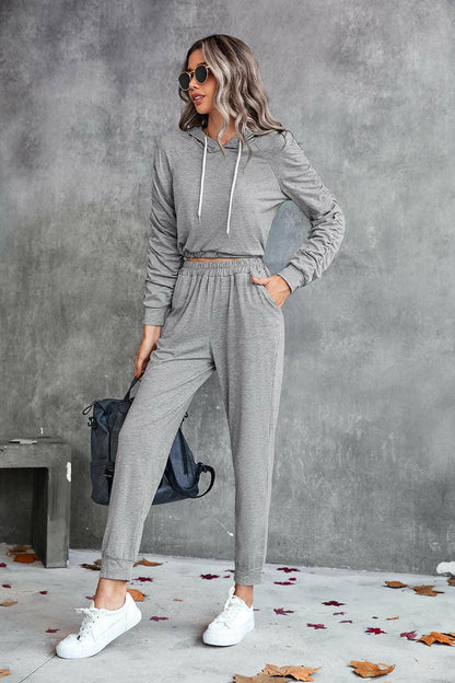 LGC Ruched Raglan Sleeve Hoodie and Joggers Set - Le Grand Chevalier Le Grand Chevalier Black / S Trendsi Women Set