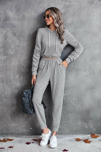 LGC Ruched Raglan Sleeve Hoodie and Joggers Set - Le Grand Chevalier Le Grand Chevalier Trendsi Women Set