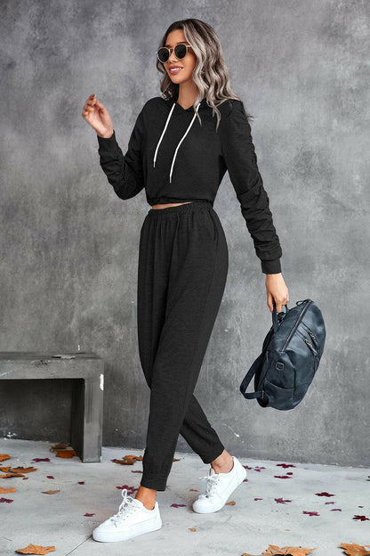 LGC Ruched Raglan Sleeve Hoodie and Joggers Set - Le Grand Chevalier Le Grand Chevalier Trendsi Women Set