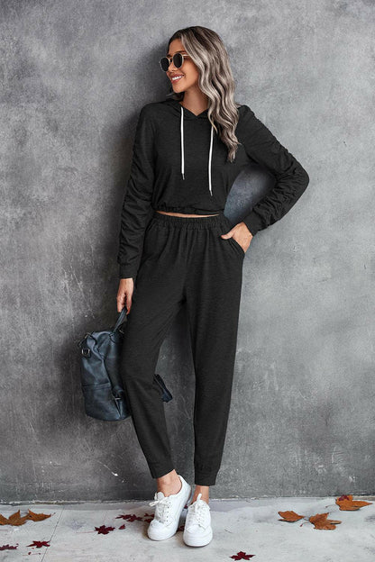 LGC Ruched Raglan Sleeve Hoodie and Joggers Set - Le Grand Chevalier Le Grand Chevalier Trendsi Women Set