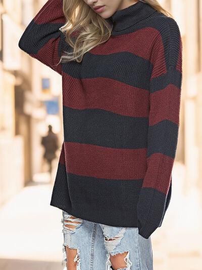 LGC Striped Turtleneck Long Sleeve Sweater - Le Grand Chevalier Le Grand Chevalier Trendsi Women sweaters